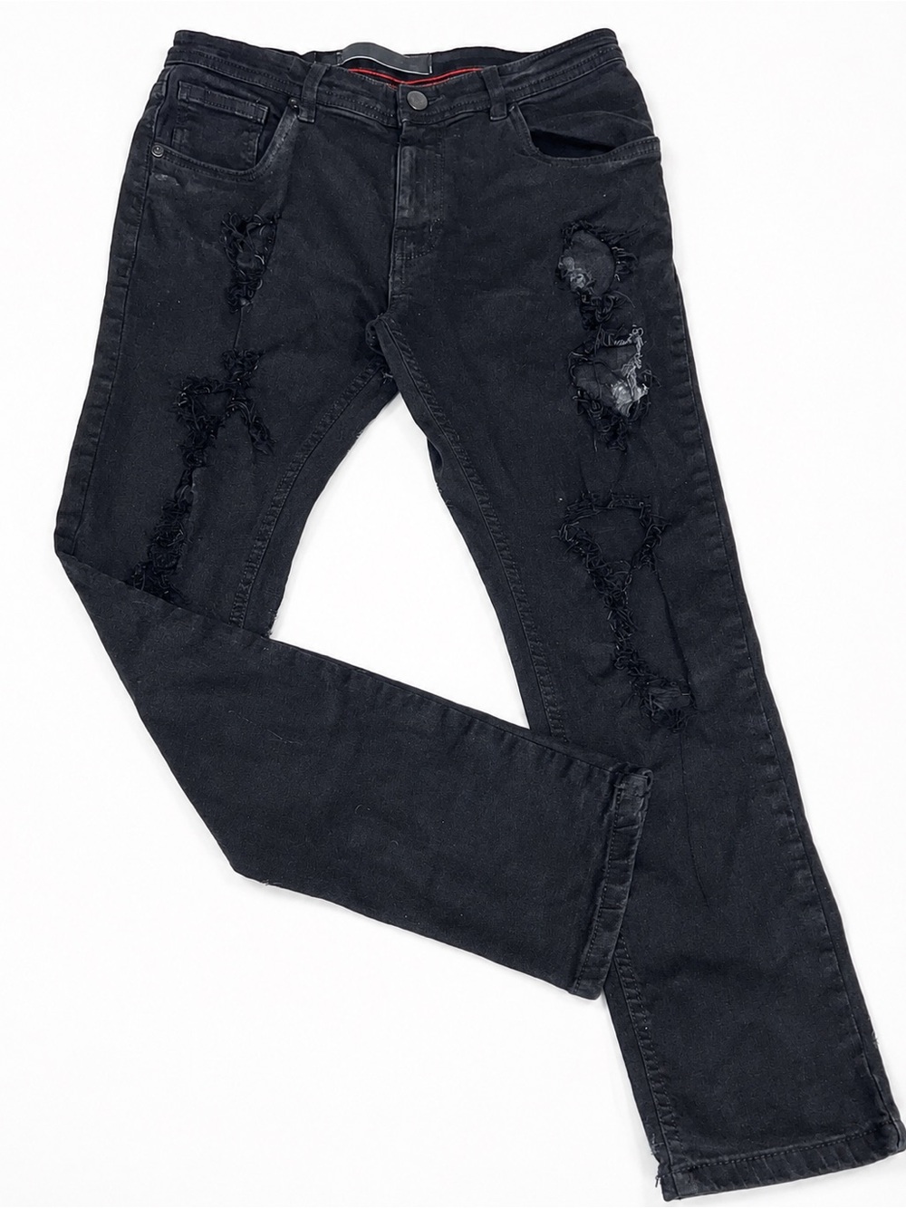 Ring of Fire V2 Color Backing Jeans Jet Black White Distressed Slim Straight